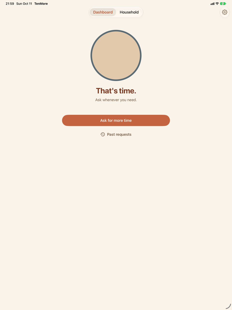 Child’s iPad before the grant: That’s time, with a button to ask for more time.